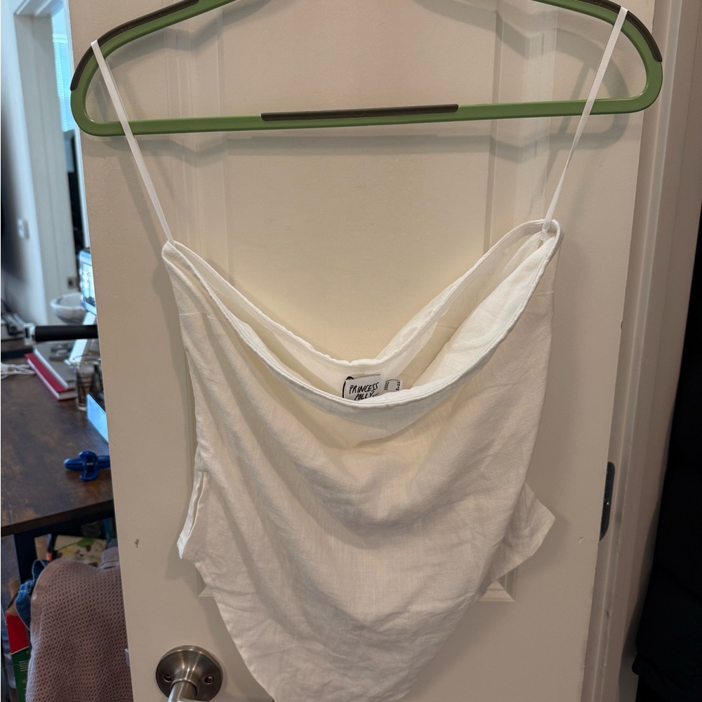 NWT Princess Polly Birdie Asymmetric Linen Blend Top White (Size 6)